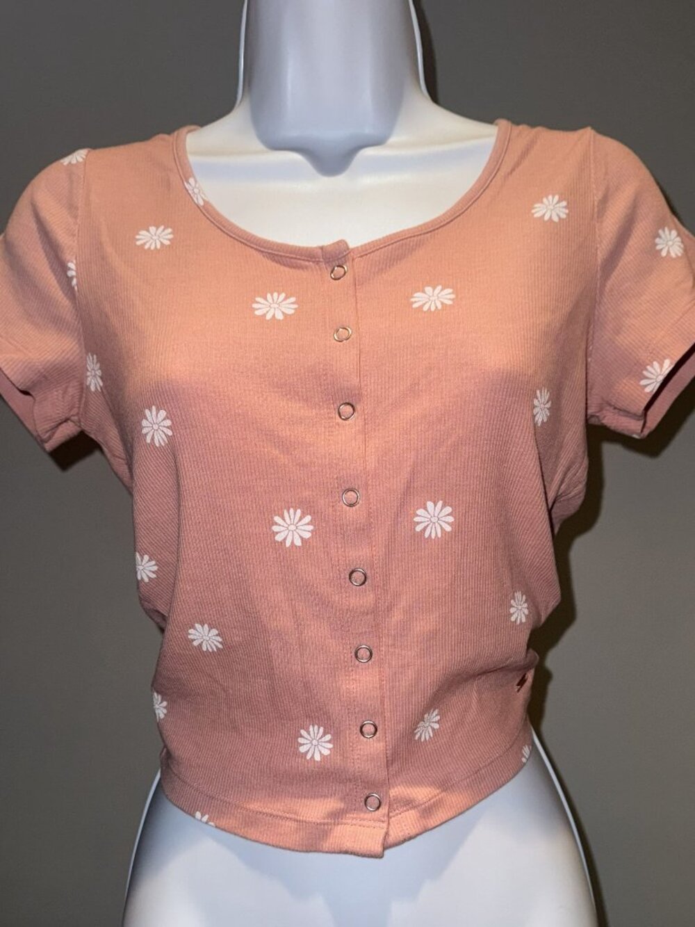 Victoria’s Secret PINK Shrunken Rib Crop Tee French Rose Daisy Print Size L